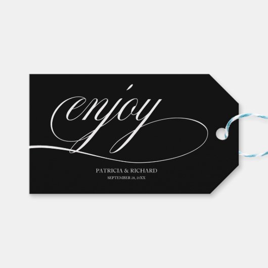Elegant zwart-wit Geniet van bruiloft gunst Labels Cadeaulabel (Voorkant (Horizontaal))