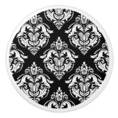 Elegant zwart-wit geometrisch damaspatroon keramische knop (Voorkant)