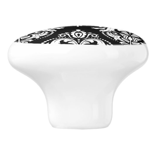 Elegant zwart-wit geometrisch damaspatroon keramische knop (Zijkant)