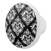 Elegant zwart-wit geometrisch damaspatroon keramische knop (Rechts)