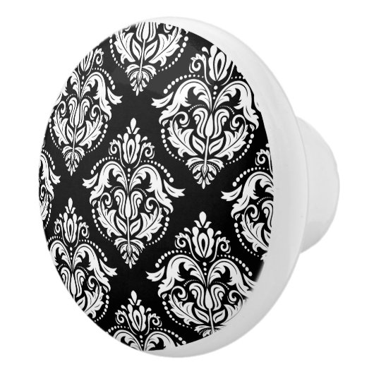 Elegant zwart-wit geometrisch damaspatroon keramische knop (Rechts)
