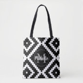 Elegant zwart-wit geometrisch monogram tote bag (Voorkant)
