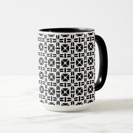 Elegant zwart-wit geometrisch patroon mok (Voorkant rechts)