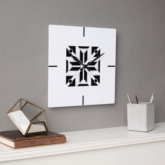Elegant zwart-wit geometrisch patroon vierkante klok (Kantoor)