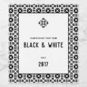 Elegant zwart-wit geometrisch patroon wijn etiket (Enkel label)