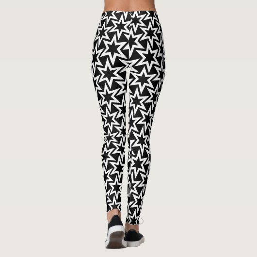 Elegant zwart-wit geometrisch sterrenpatroon leggings (Achterkant)