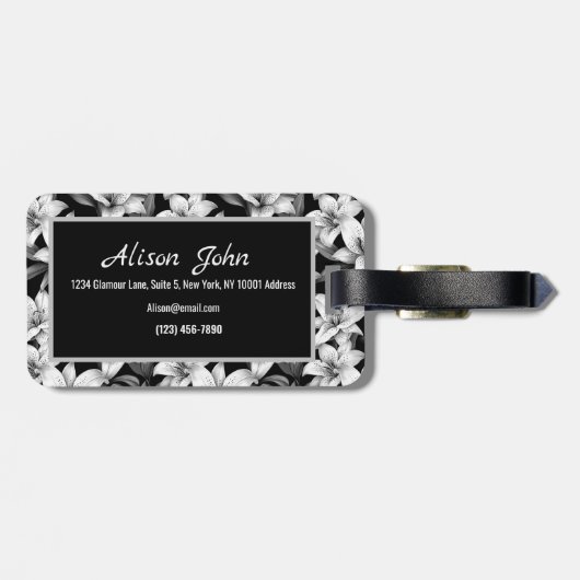 Elegant zwart-wit gepersonaliseerd Bagagelabel (Achterkant horizontaal)