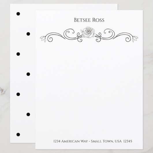 Elegant zwart-wit, gepersonaliseerd papier (Voorkant / Achterkant)