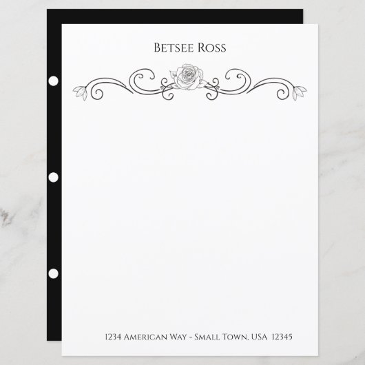 Elegant zwart-wit, gepersonaliseerd papier (Voorkant / Achterkant)