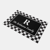 Elegant zwart wit geruit custom monogram deurmat (Schuin)