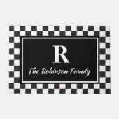 Elegant zwart wit geruit custom monogram deurmat (Voorkant)