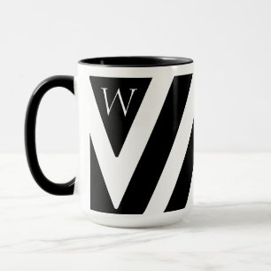 Elegant Zwart-Wit Gestreept Design Initiaal Mok