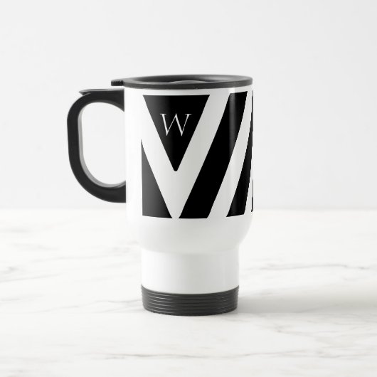 Elegant Zwart-Wit Gestreept Design Initiaal Reisbeker (Links)