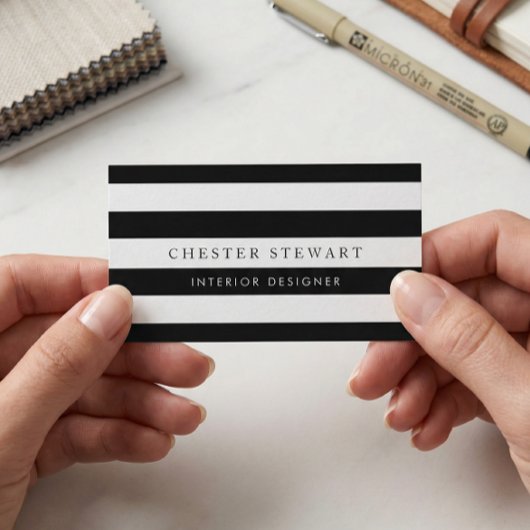 Elegant zwart wit gestreept - eenvoudige minimalis visitekaartje