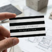 Elegant zwart wit gestreept - eenvoudige minimalis visitekaartje