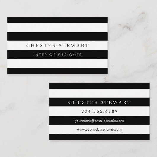 Elegant zwart wit gestreept - eenvoudige minimalis visitekaartje (Voorkant / Achterkant)