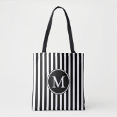 Elegant zwart wit gestreept monogram tote bag (Voorkant)