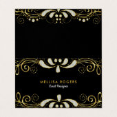 Elegant Zwart & Wit Glitter Floral Swirls Kant Visitekaartje (Buitenkant ongevouwen)