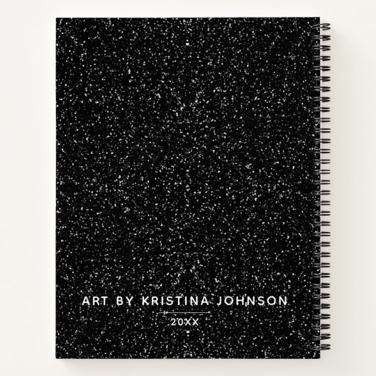 Elegant zwart wit glitter kunstenaar schetsboek notitieboek (Achterkant)