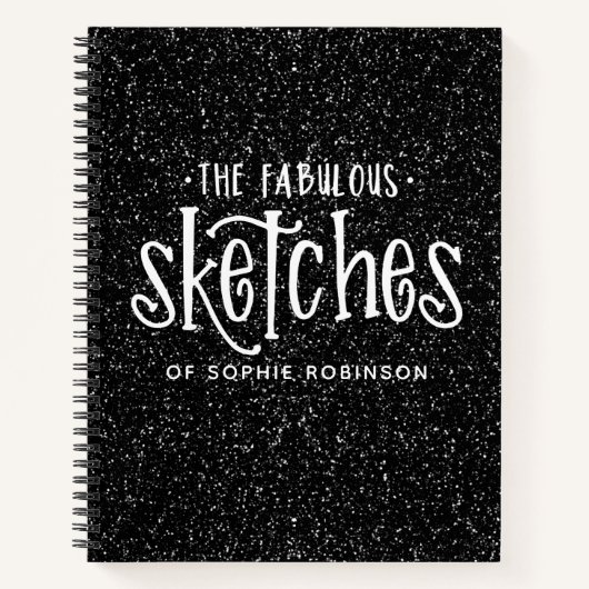 Elegant zwart wit glitter schetsboek notitieboek (Voorkant)