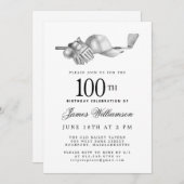 Elegant Zwart Wit Golf 100e Verjaardagsfeest Kaart (Voorkant / Achterkant)