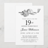 Elegant Zwart Wit Golf 19e Verjaardagsfeest Kaart (Voorkant / Achterkant)