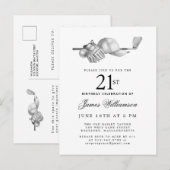 Elegant Zwart Wit Golf 21e Verjaardagsfeest Uitnodiging Briefkaart (Voorkant / Achterkant)