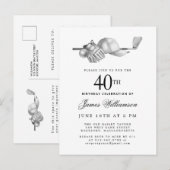 Elegant Zwart Wit Golf 40ste Verjaardagsfeestje Uitnodiging Briefkaart (Voorkant / Achterkant)