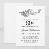 Elegant Zwart Wit Golf 80e Verjaardagsfeest Kaart (Voorkant / Achterkant)