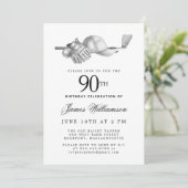 Elegant Zwart Wit Golf 90ste Verjaardagsfeest Kaart (Staand voorkant)