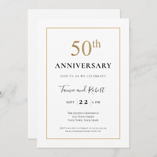 Elegant Zwart Wit Goud 50ste Huwelijksjubileum Kaart (Voorkant / Achterkant)