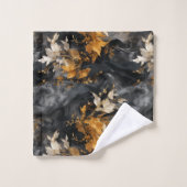 Elegant Zwart Wit Goud Bloemen Herhalend Patroon Bad Handdoek (Wasdoekje)
