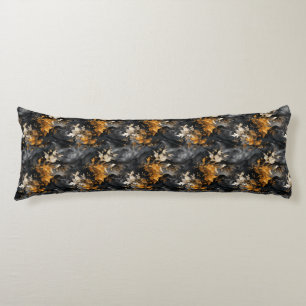 Elegant Zwart Wit Goud Bloemen Herhalend Patroon Lichaamskussen