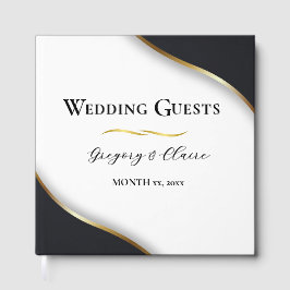 Elegant Zwart Wit Goud Bruiloft Gastenboek
