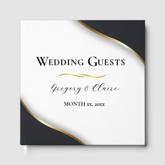 Elegant Zwart Wit Goud Bruiloft Gastenboek (Voorkant)