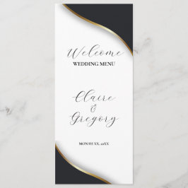 Elegant Zwart Wit Goud Bruiloft Menu
