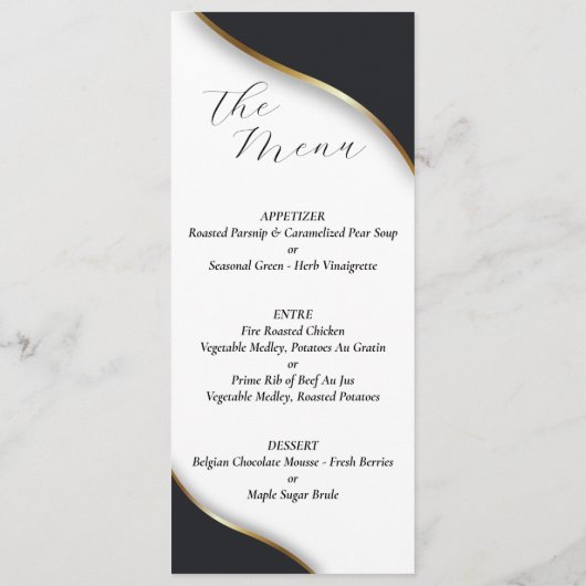 Elegant Zwart Wit Goud Bruiloft Menu (Achterkant)