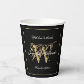 Elegant Zwart Wit Goud Bruiloft Monogram Naam Papieren Bekers (Achterkant)