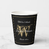 Elegant Zwart Wit Goud Bruiloft Monogram Naam Papieren Bekers (Voorkant)