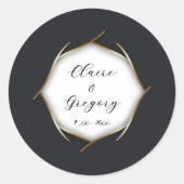 Elegant Zwart Wit Goud Bruiloft Ronde Sticker (Voorkant)