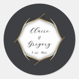 Elegant Zwart Wit Goud Bruiloft Ronde Sticker