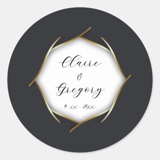 Elegant Zwart Wit Goud Bruiloft Ronde Sticker (Voorkant)