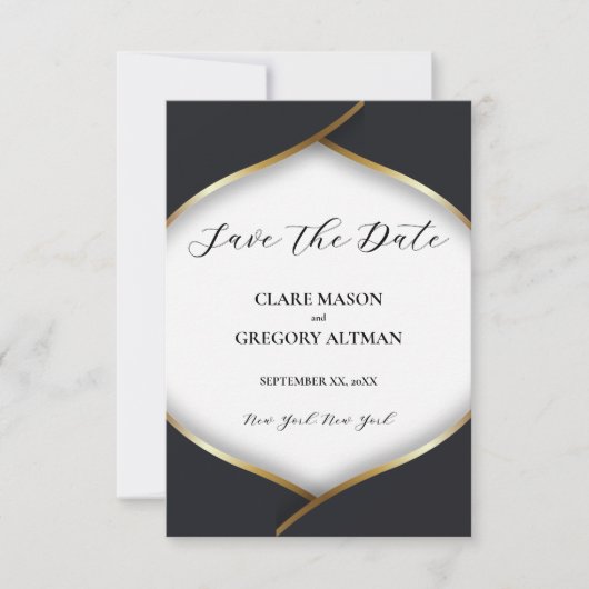 Elegant Zwart Wit Goud Bruiloft Save The Date (Voorkant)
