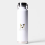 Elegant Zwart Wit Goud Eenvoudig Monogram Naam Waterfles<br><div class="desc">Dit eenvoudige,  elegante,  stijlvolle zwart-wit-gouden ontwerp is voorzien van uw persoonlijke naam,  monogram en zakelijke titel in trendy,  stijlvolle topografie. Dit item kan worden en een uitstekend cadeau voor u,  uw familie en vrienden.</div>