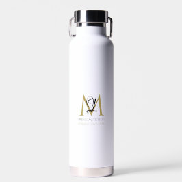 Elegant Zwart Wit Goud Eenvoudig Monogram Naam Waterfles
