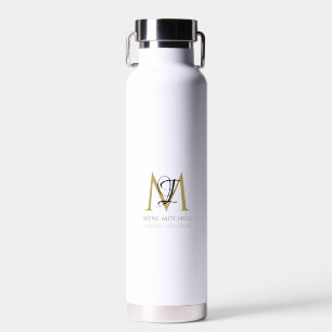 Elegant Zwart Wit Goud Eenvoudig Monogram Naam Waterfles