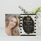 Elegant Zwart Wit Goud Foto 50e Verjaardag Kaart (Staand voorkant)