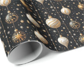 Elegant Zwart Wit Goud Glitter Ornament Cadeaupapier (Rol Hoek)