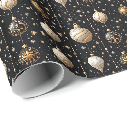 Elegant Zwart Wit Goud Glitter Ornament Cadeaupapier (Rol Hoek)
