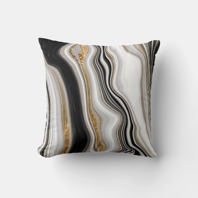 Elegant Zwart Wit Goud Marmer Kussen (Voorkant)